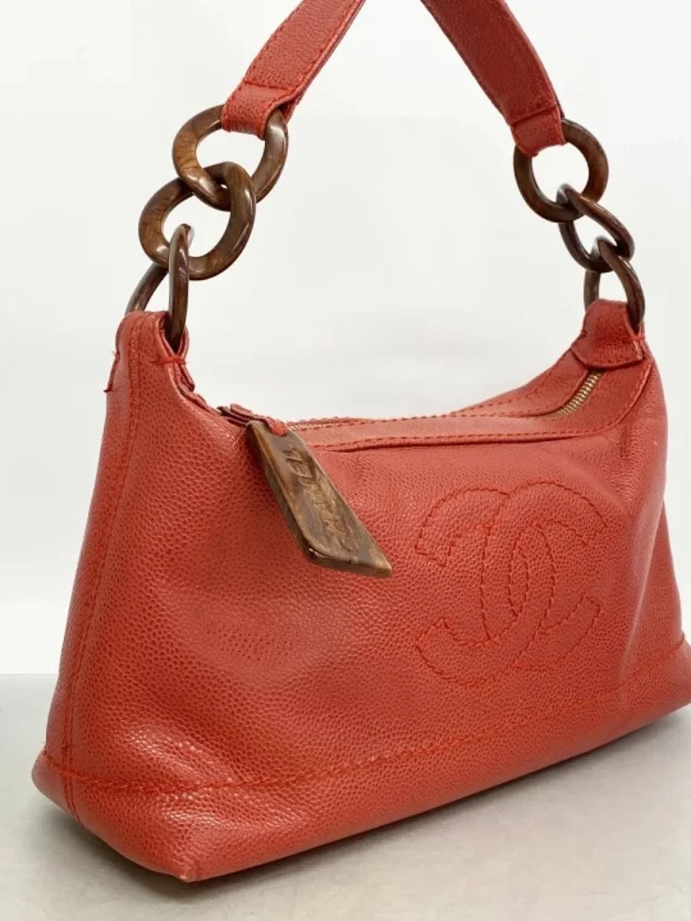 Authentic CHANEL mini red leather wood links mini bag